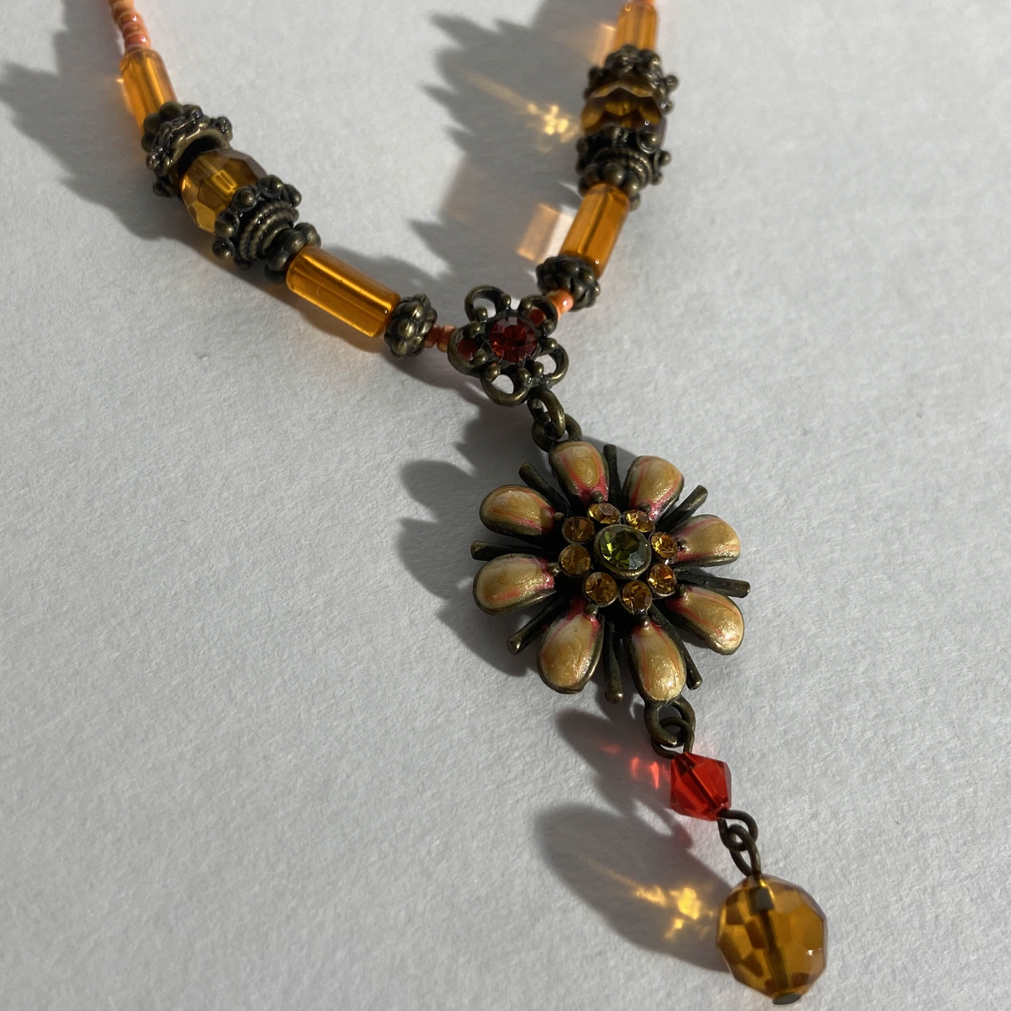 Orange Boho Flower Necklace