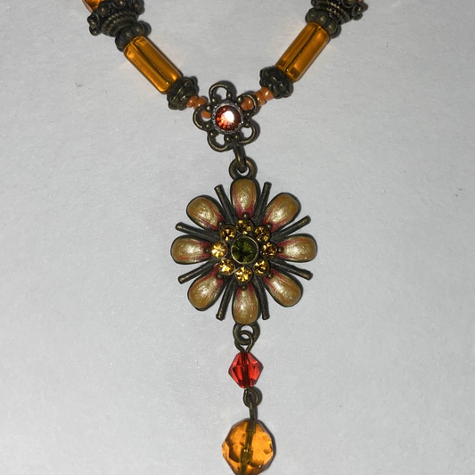 Orange Boho Flower Necklace