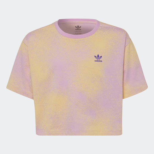 Adidas Originals Printed Crop Tee Shirt Lilac/Yellow (Large)